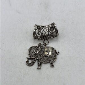 Vintage Silver Tone Elephant Pendant Floral Filigree Scarf Bail